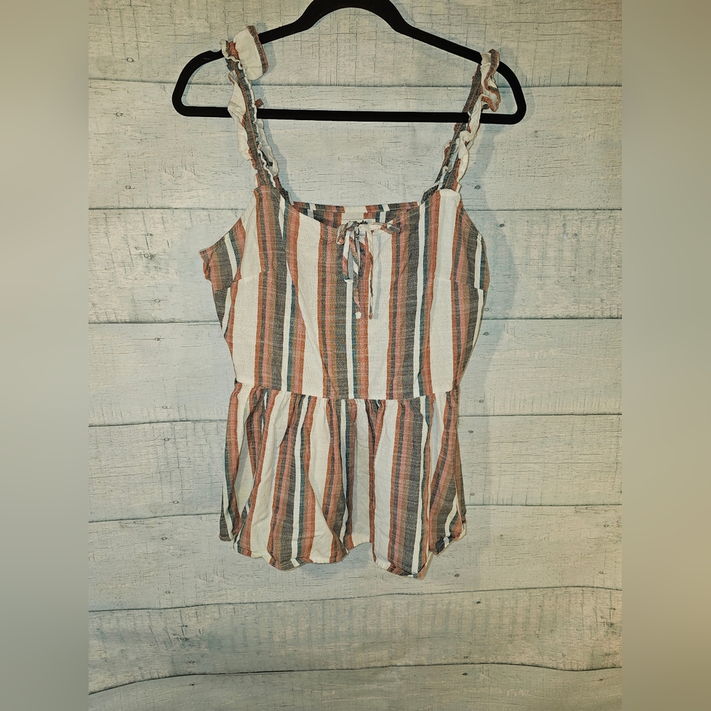 Wrangler Retro Striped Tank Top with Ruffle Straps Large